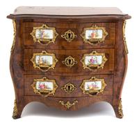 A Louis XV Style Porcelain and Gilt Metal Mounted Miniature Bombe Chest of Drawers — EARLY 20TH CENTURY