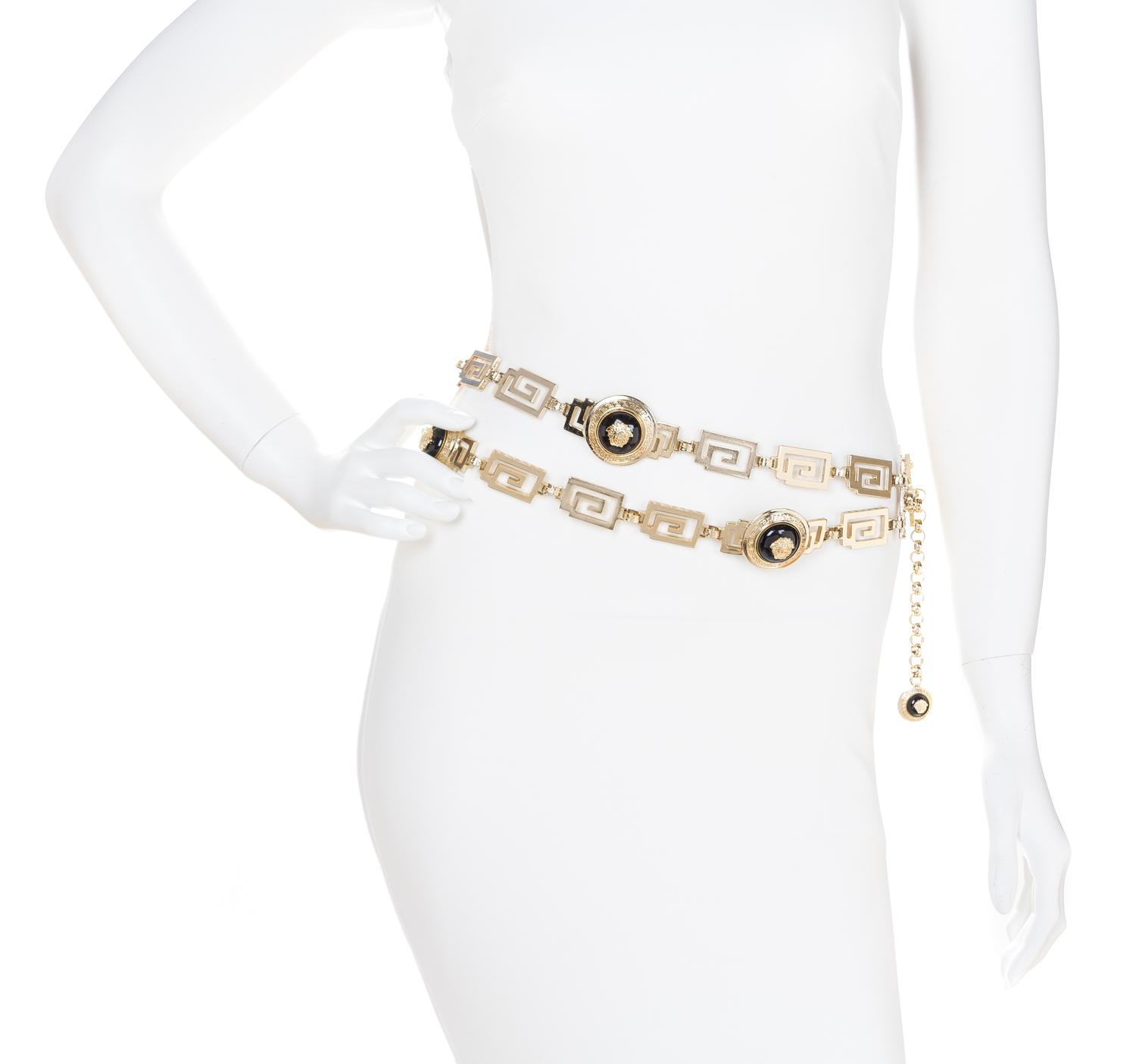 A Gianni Versace Double Strand Greco Link Belt, 38"- 24" x 1. Medallions: 1.75" x 1.75".