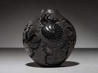 Carved Micaceous Blackware Jar, with Hummingbirds