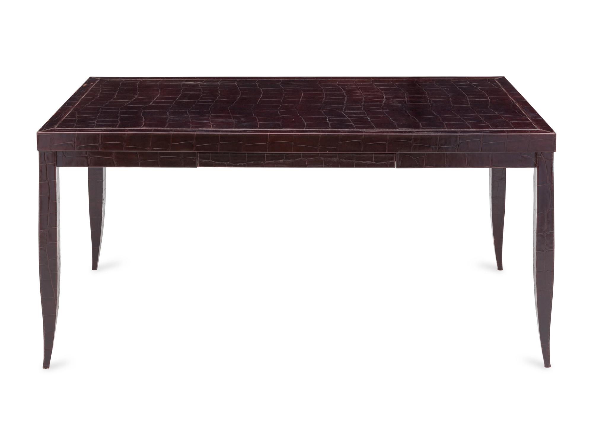 A Contemporary Alligator Embossed Leather Veneered Desk