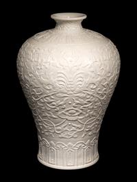 A Carved White Glazed Porcelain Meiping Vase