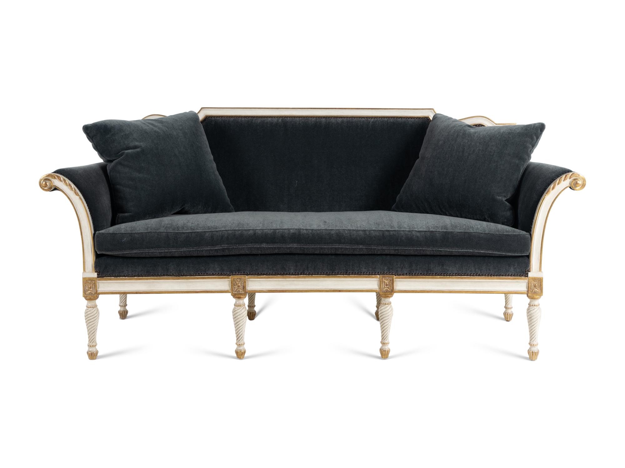 An Ebanista Bergamo Painted and Parcel-Gilt Settee
