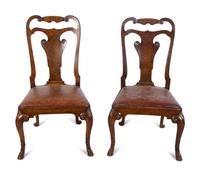 A Pair of Queen Anne Style Walnut Side Chairs — 19TH CENTURY