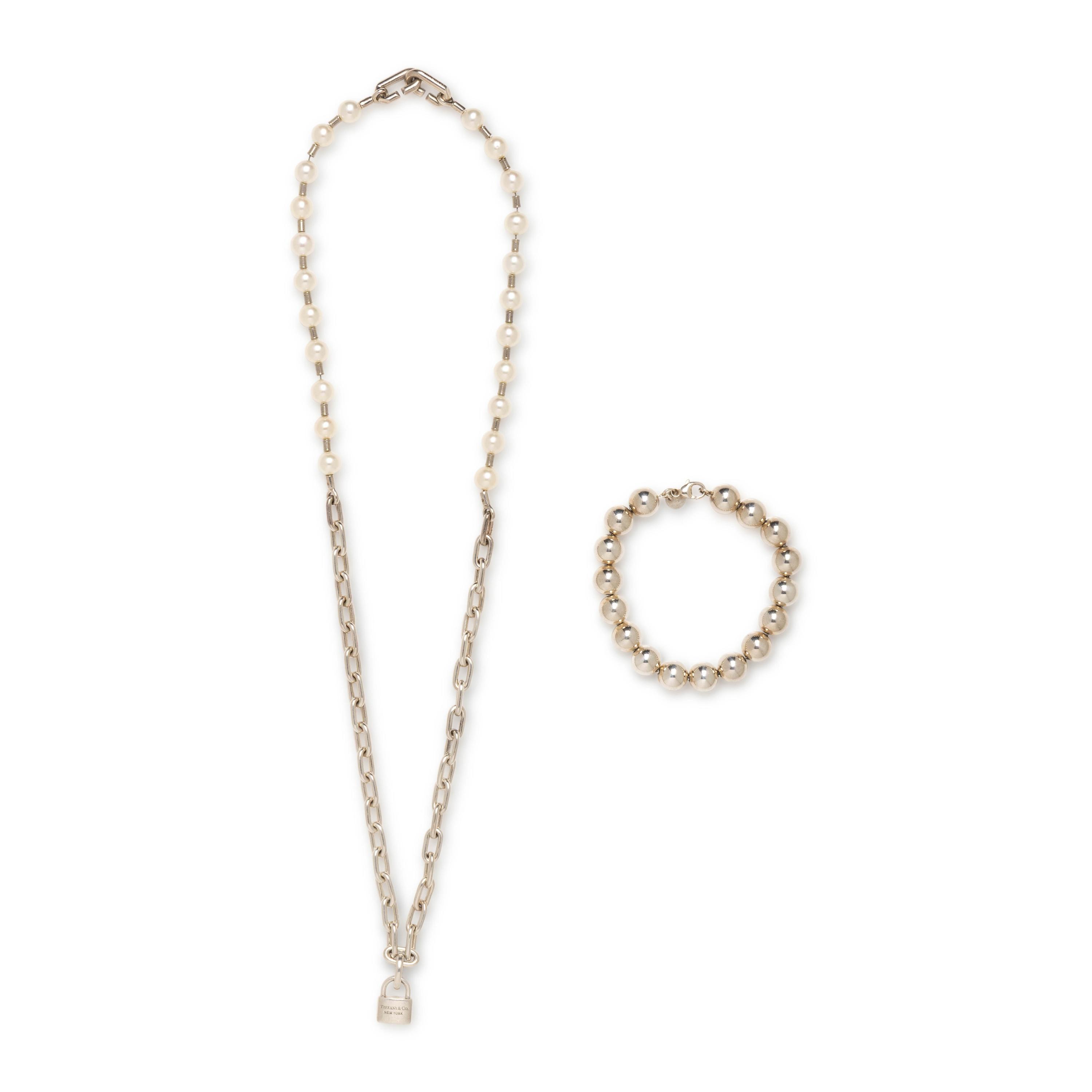 Tiffany & Co., Silver HardWear Pearl Lock Necklace & Silver Bracelet