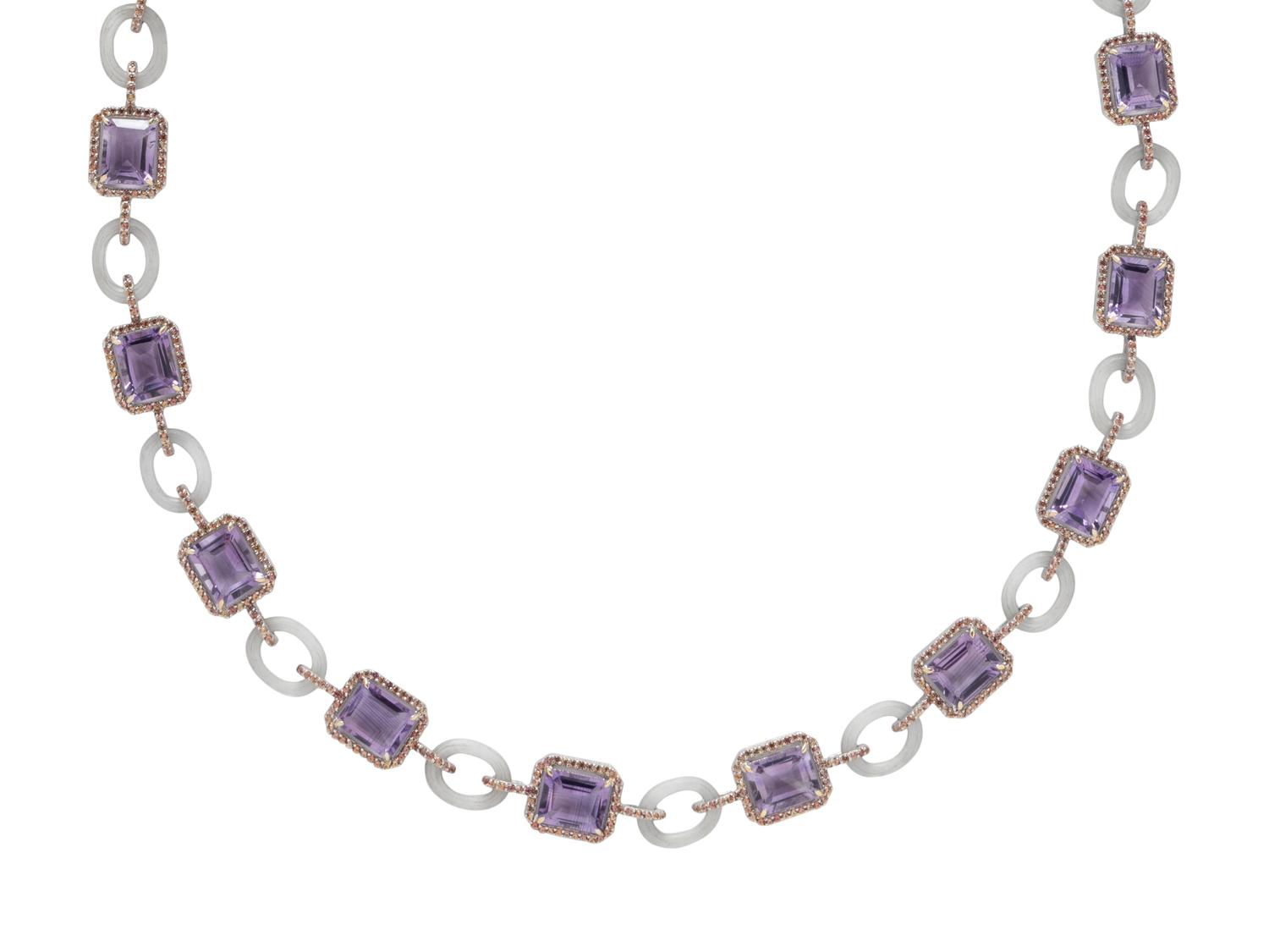 AMETHYST, ORANGE SAPPHIRE, AND ROCK CRYSTAL NECKLACE