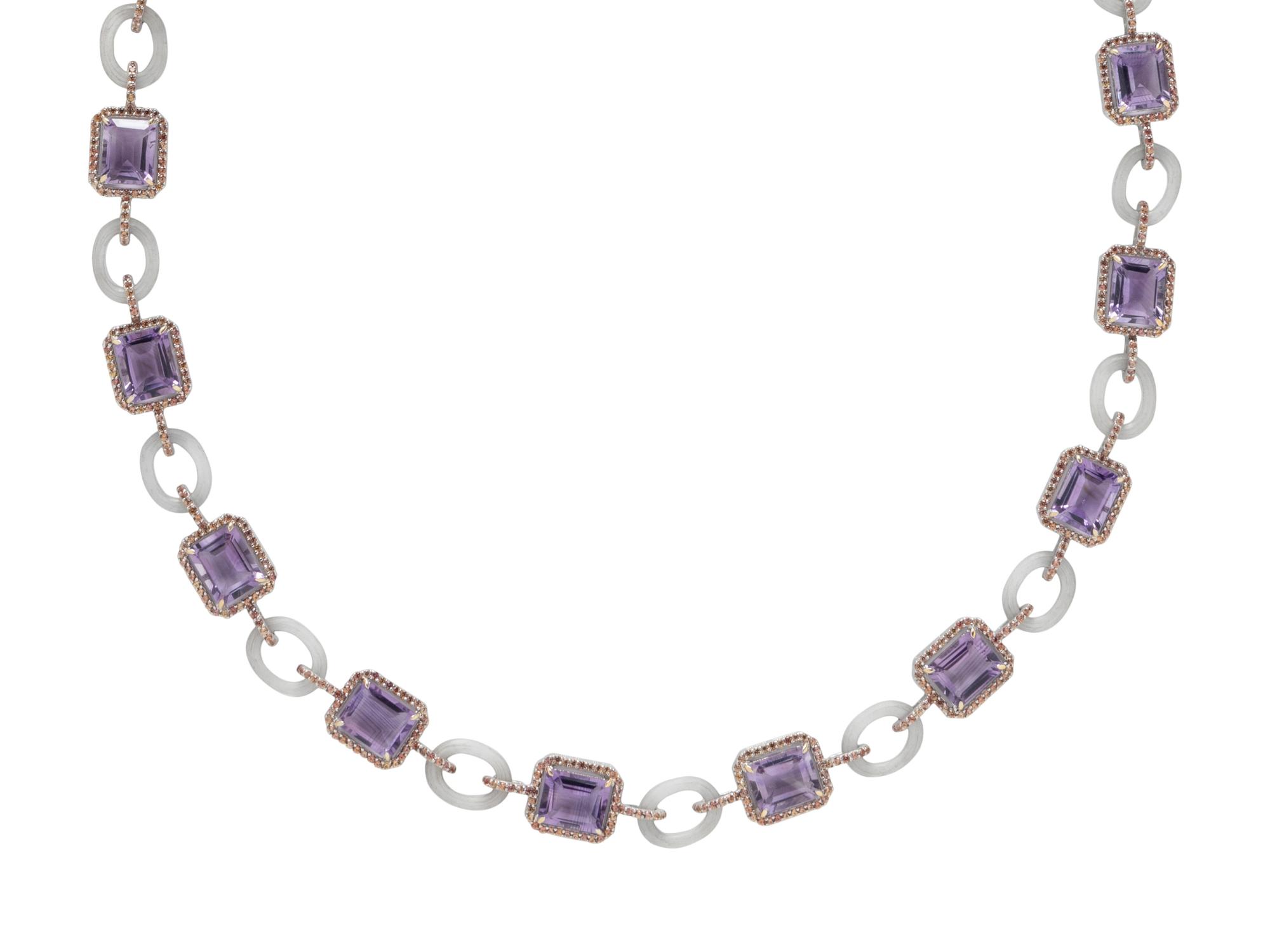 AMETHYST, ORANGE SAPPHIRE, AND ROCK CRYSTAL NECKLACE