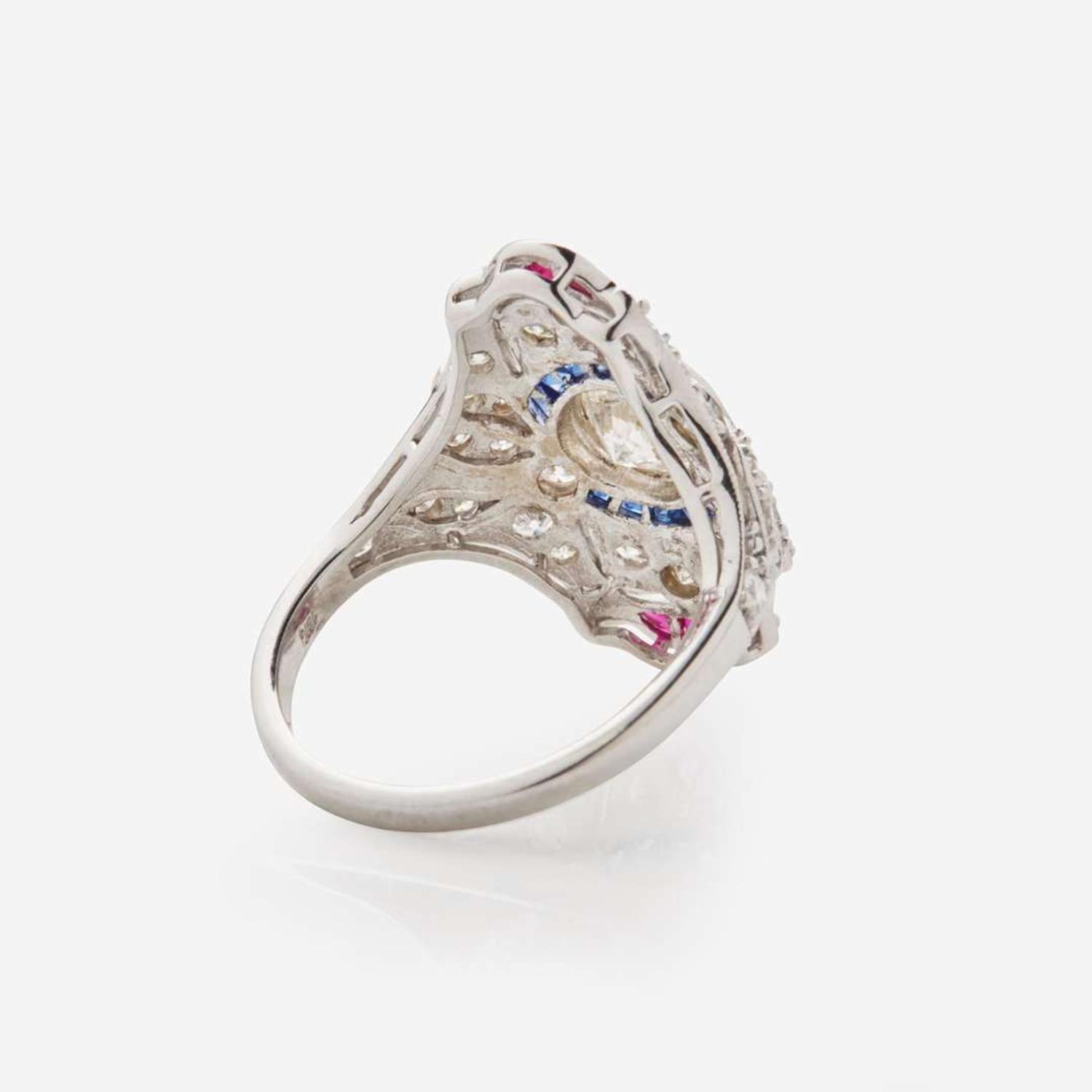 A Diamond, Sapphire, Ruby and 18K White Gold Ring
