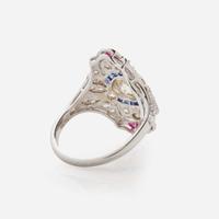 A Diamond, Sapphire, Ruby and 18K White Gold Ring