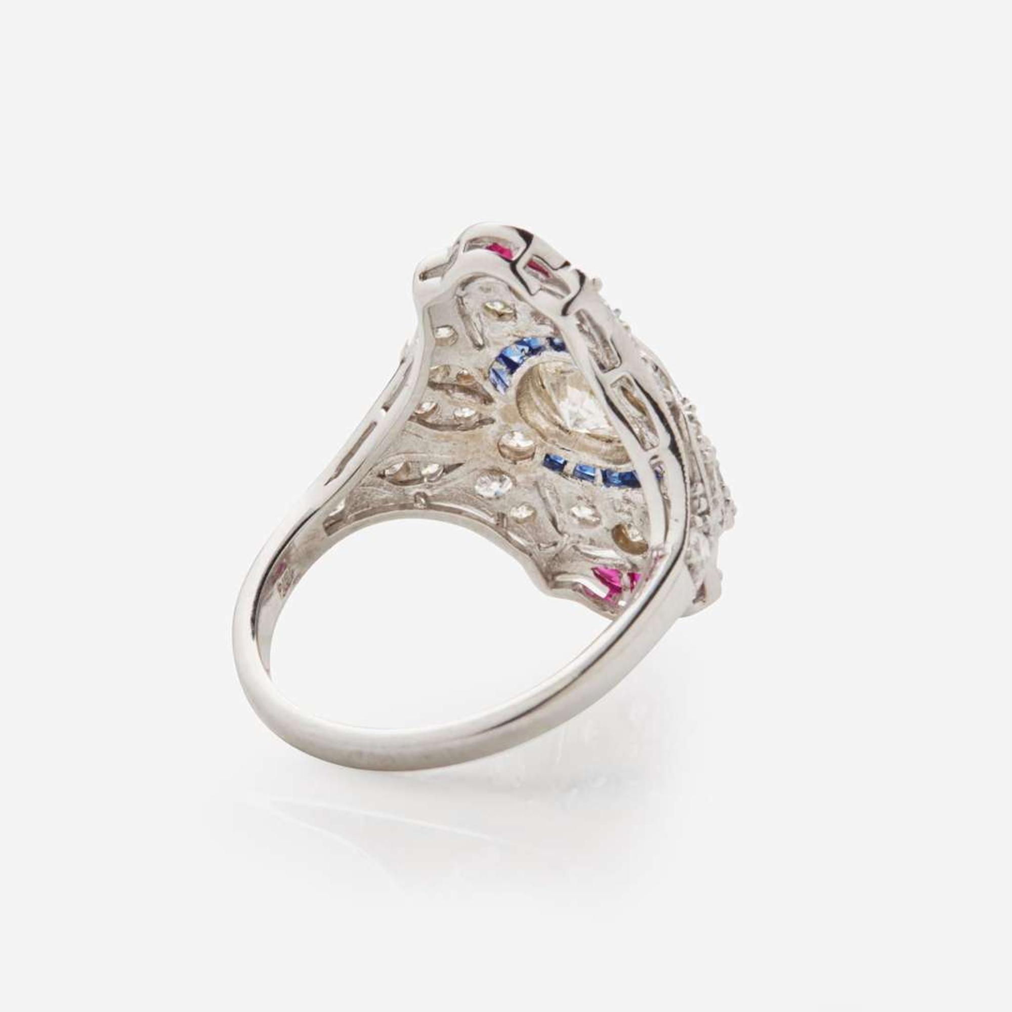 A Diamond, Sapphire, Ruby and 18K White Gold Ring