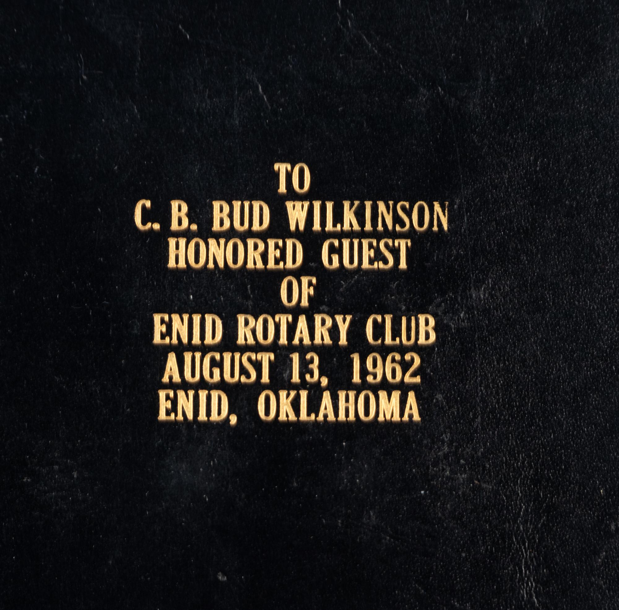 An August 13, 1962 Enid, Oklahoma Bud Wilkinson Day Presentation Including Telegram from President John F. Kennedy