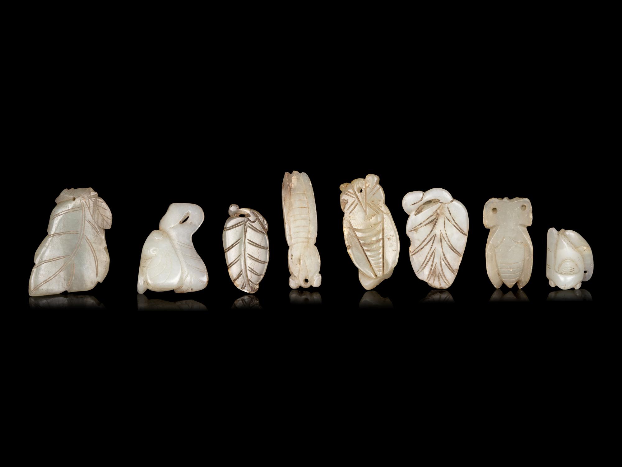 Eight Chinese Celadon Jade Carvings of Cicadidae