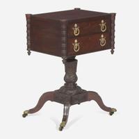 A Classical carved mahogany and rosewood work table Attributed to Anthony G. Quervelle (1789-1856), Philadelphia, PA, circa 1820