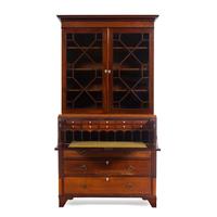 A George III Style Satinwood Inlaid Mahogany Secretary Bookcase