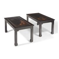 A Pair of Chinese Export Black and Parcel Gilt Lacquer Low Tables