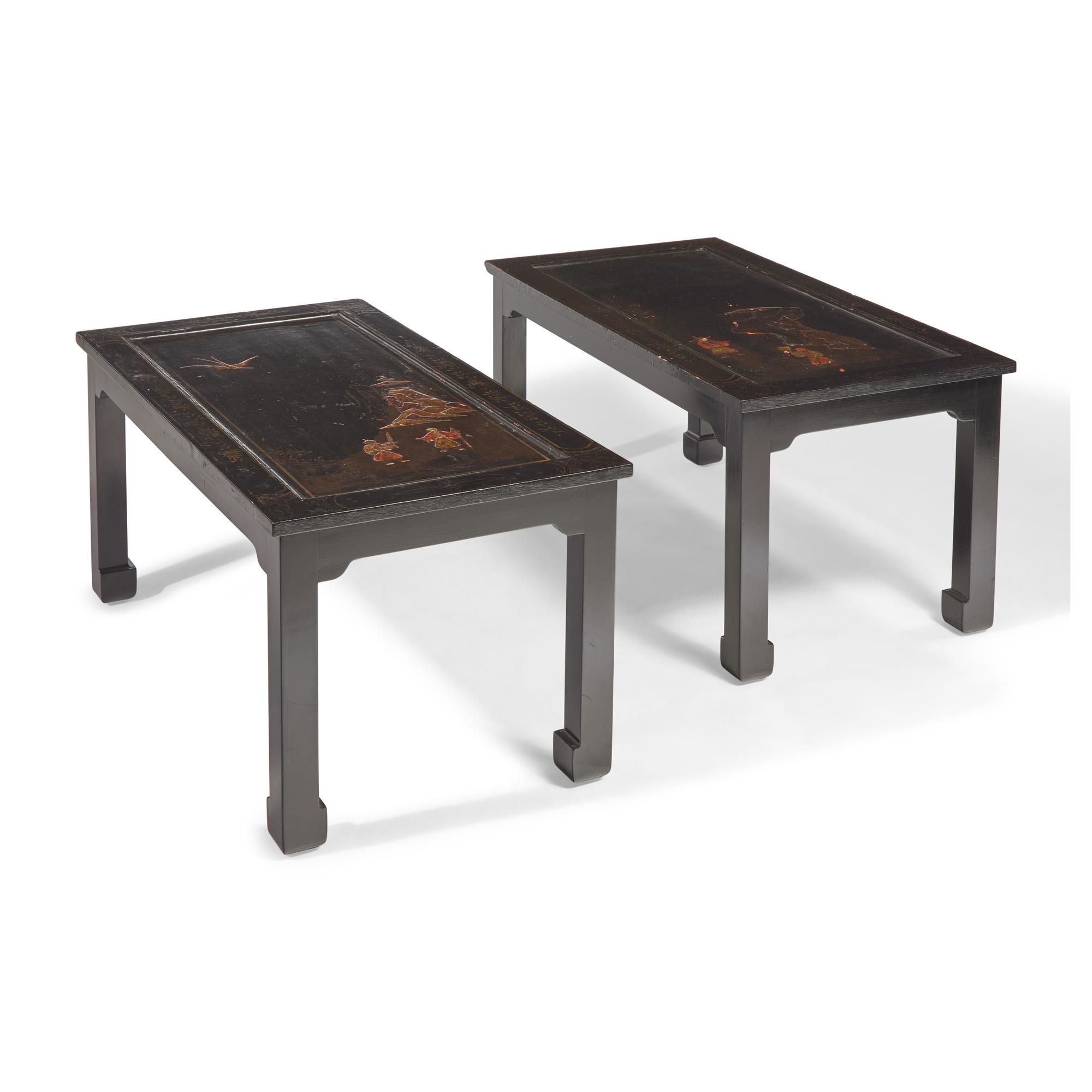 A Pair of Chinese Export Black and Parcel Gilt Lacquer Low Tables