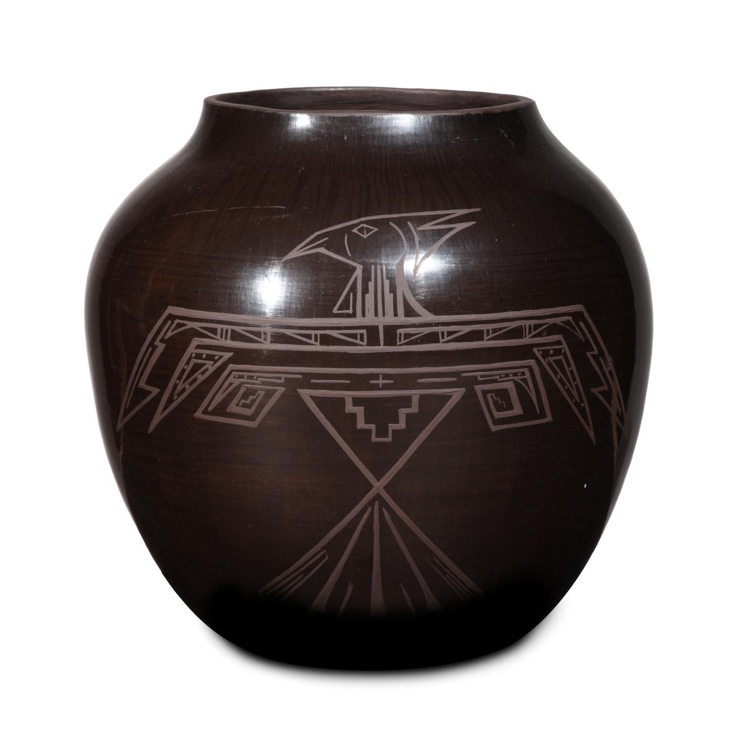 Blackware Pottery Jar, with Thunderbird