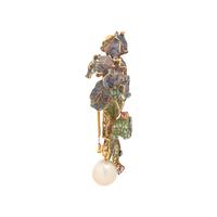 EVELYN CLOTHIER, AN ELEGANT PLIQUE-À-JOUR ENAMEL, DIAMOND AND CULTURED SOUTH SEA PEARL IRIS BROOCH