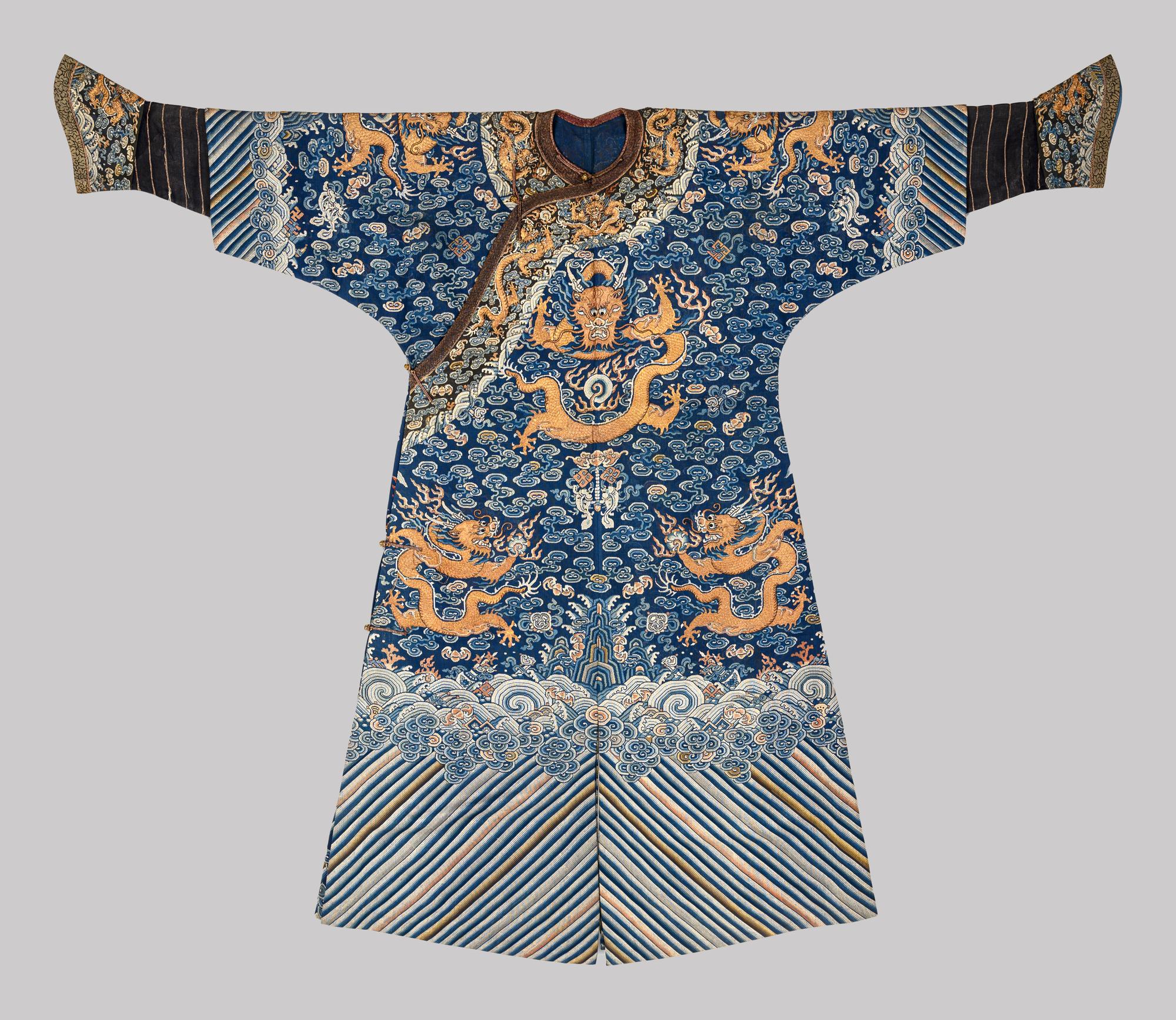 A Blue Ground Embroidered Silk Gauze Summer 'Dragon' Robe, Jifu