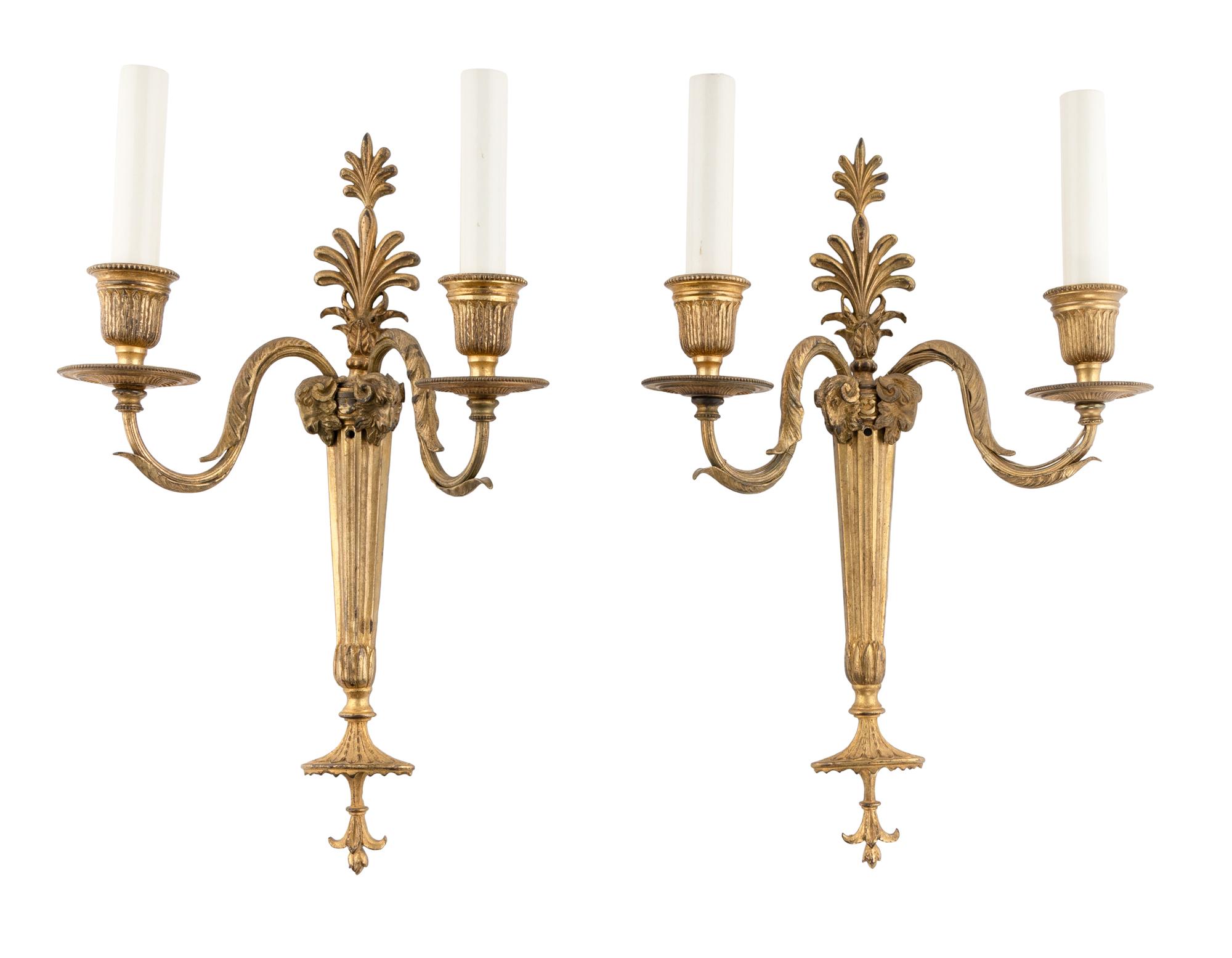 A Pair of North European Gilt Bronze Two-Branch Wall-Lights