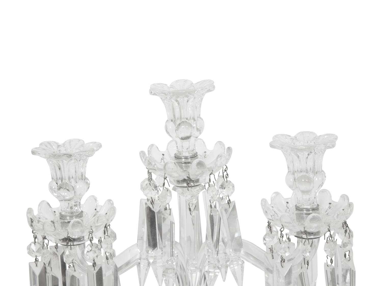 A Pair of Baccarat Molded Glass Three-Light Candelabra
