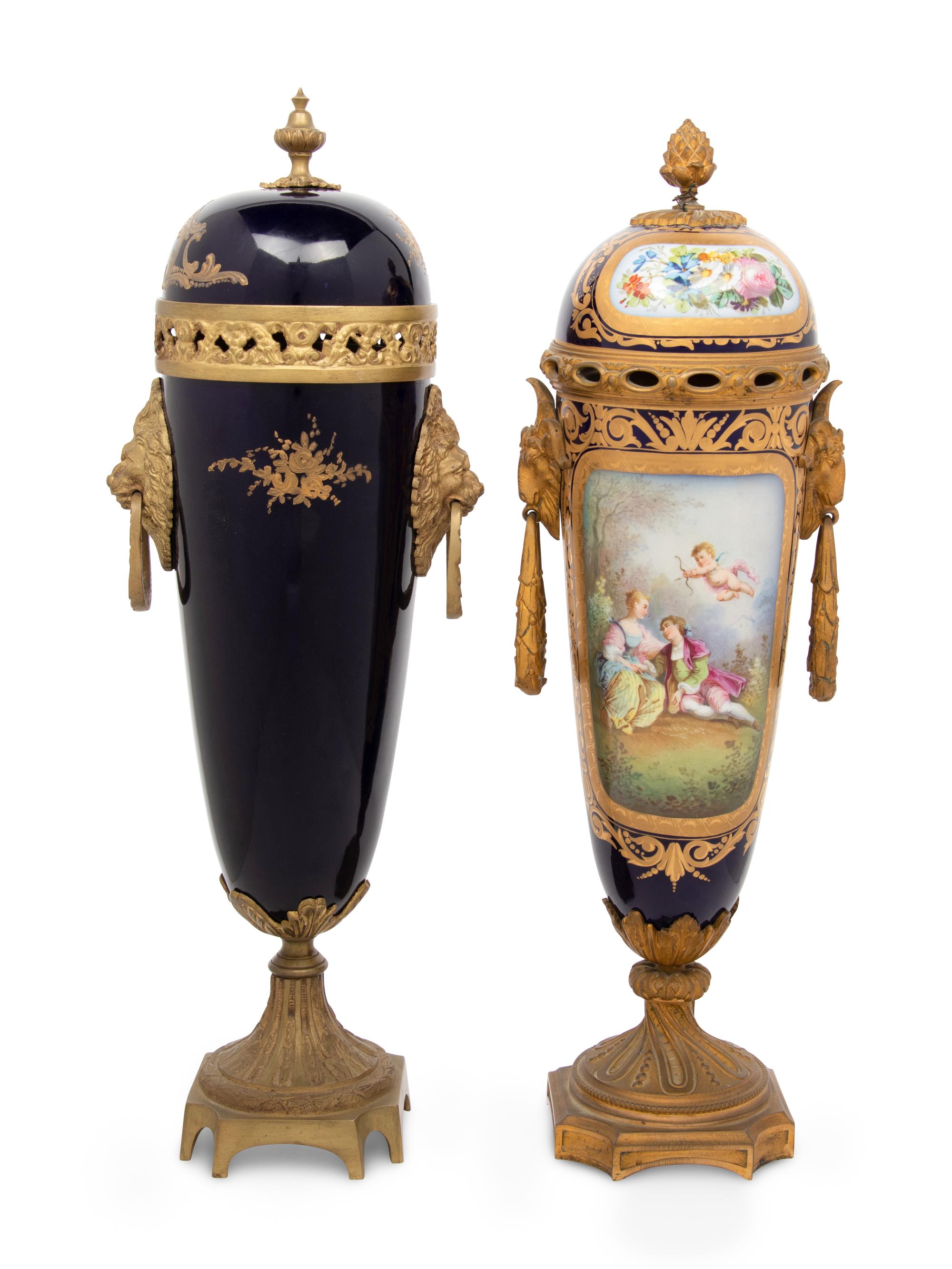 Two Gilt Bronze Mounted Sèvres Style Porcelain Urns