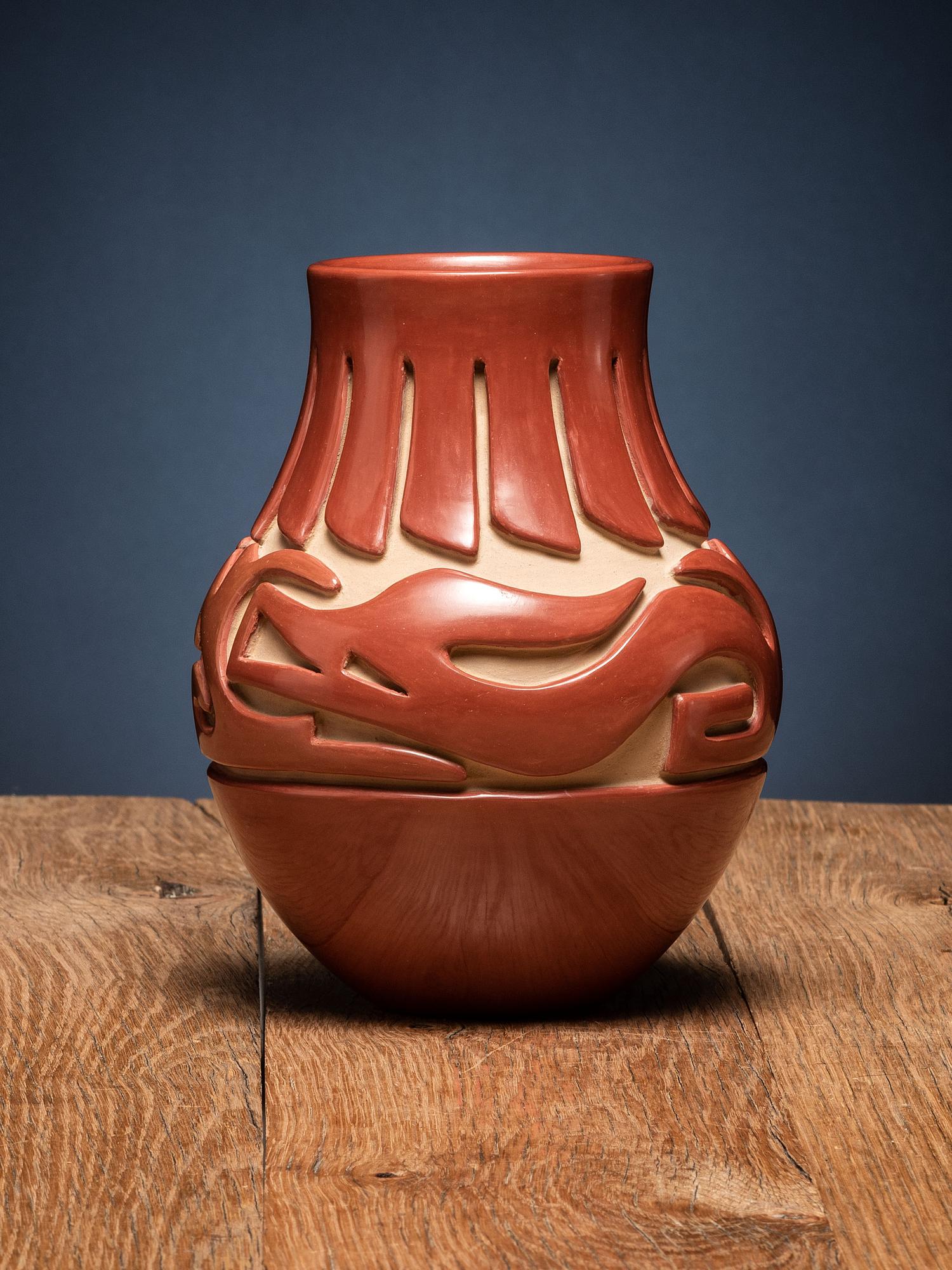 Carved Redware Jar