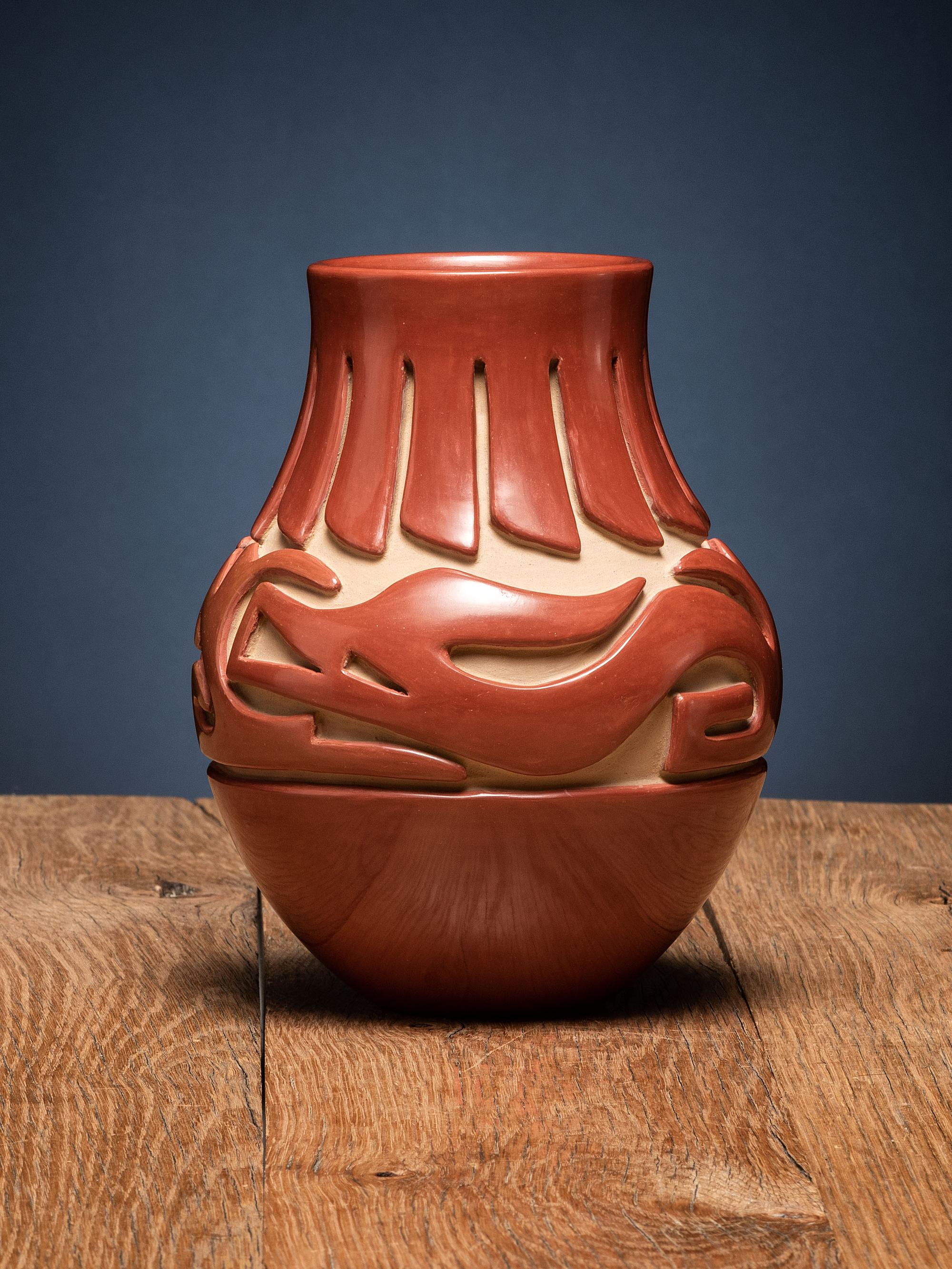 Carved Redware Jar
