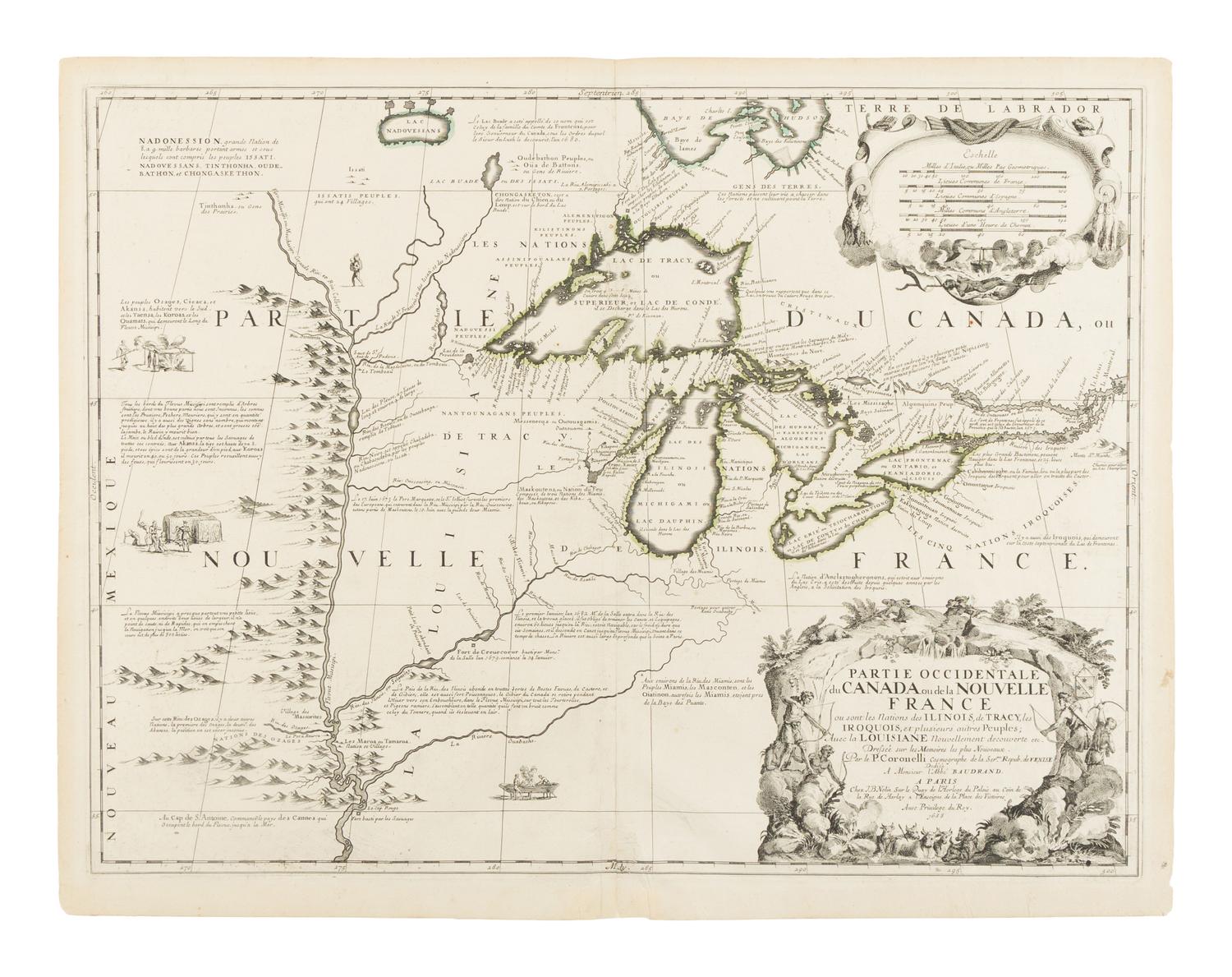 [MAP]. CORONELLI, Vincenzo Maria (1650-1718). Partie Occidentale du Canada ou de la Nouvelle France ou Sont les Nations des Illinois, de Tracy, les Iroquois, et Plusieurs Autres Peuples; Avec la Louisiane Nouvellement Decouverte etc . Paris, 1688.