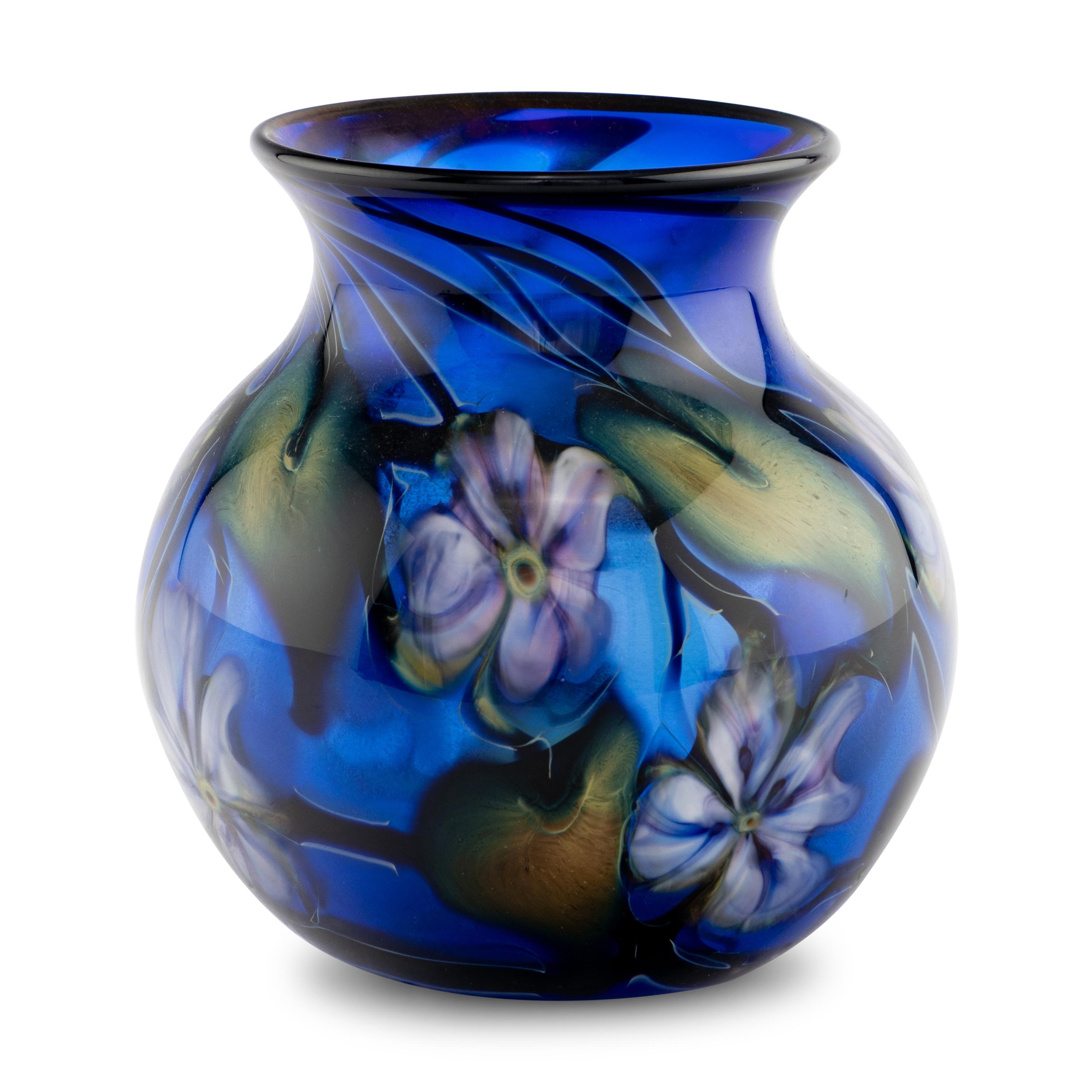 Charles Lotton (American, 1935–2021) — Vase, Blue with Violet Floral, 2004
