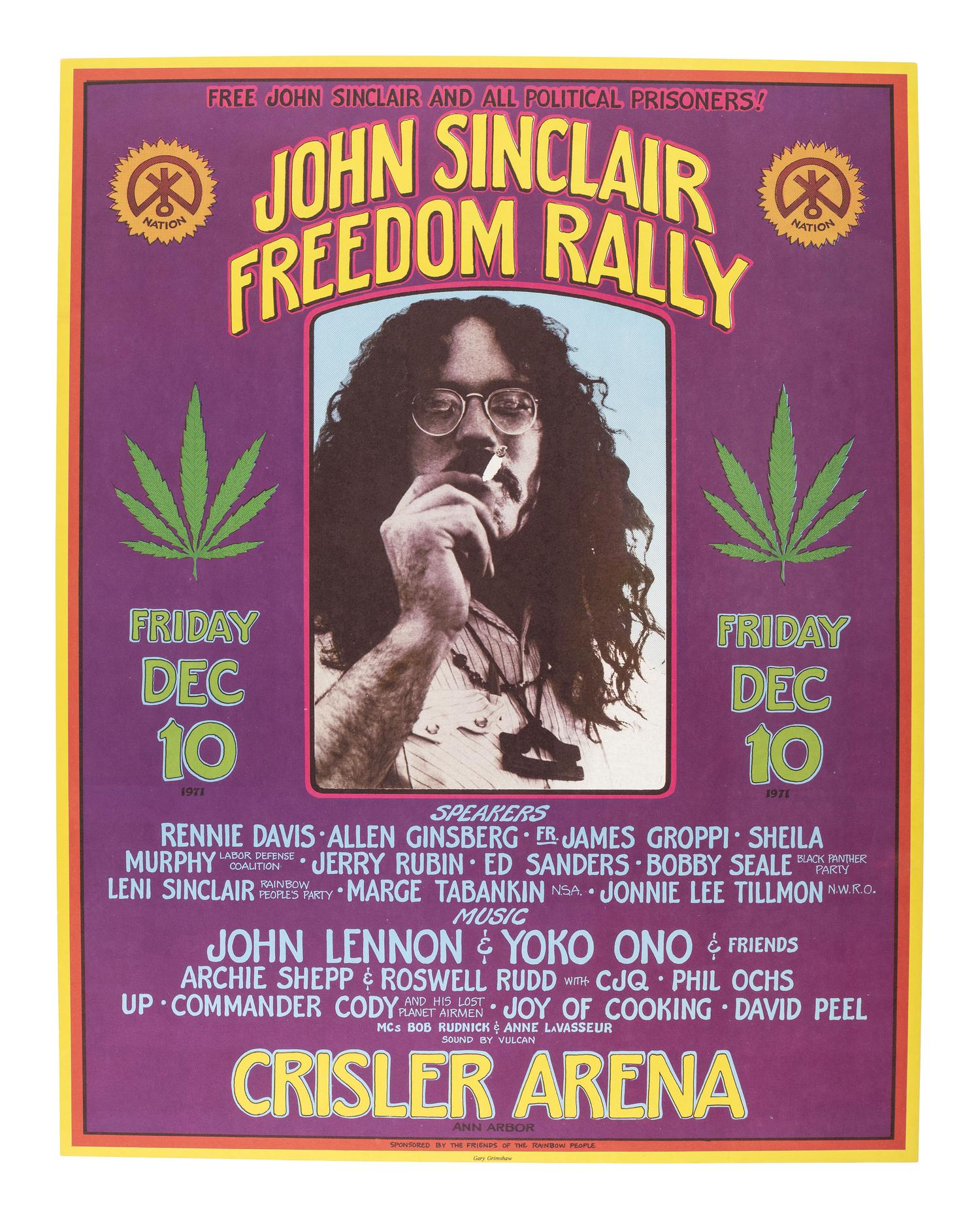 [MUSIC] -- [POSTERS]. A group of 2 posters, incl. John Sinclair Freedom Rally featuring music by John Lennon & Yoko Ono and the Joint Show at the Moore Gallery in San Francisco.