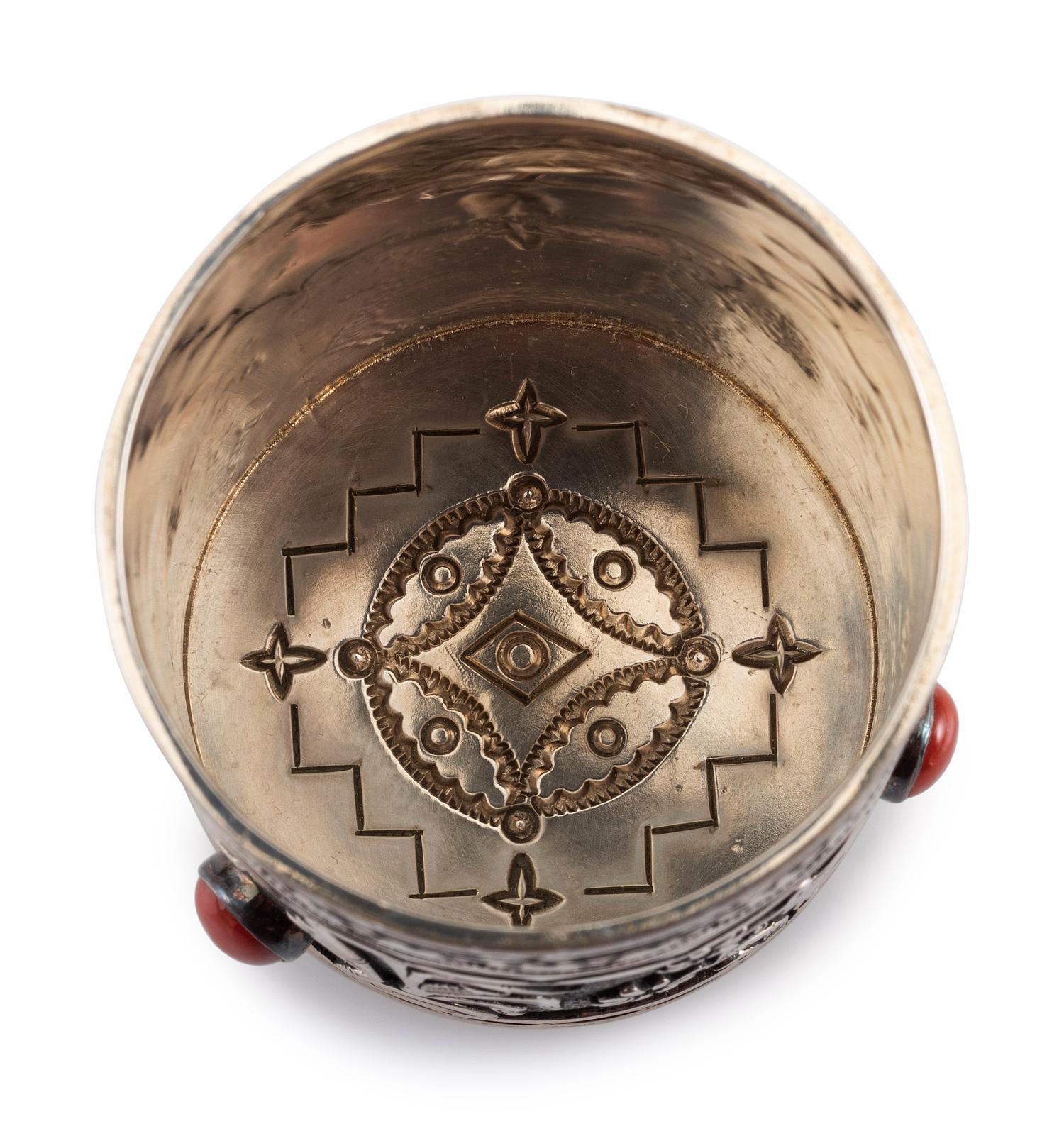 Stamped Sterling Silver Lidded Cases, with Turquoise and Coral Inlay