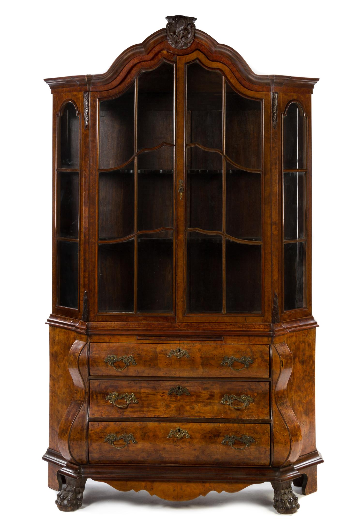 A Continental Burlwood Bookcase Height 91 x width 56 x depth 16 inches. — 19TH CENTURY
