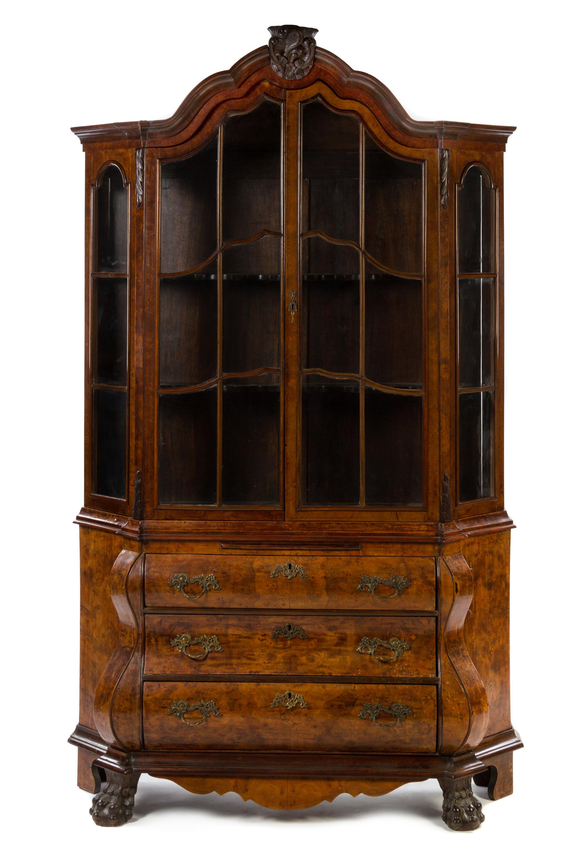 A Continental Burlwood Bookcase Height 91 x width 56 x depth 16 inches. — 19TH CENTURY