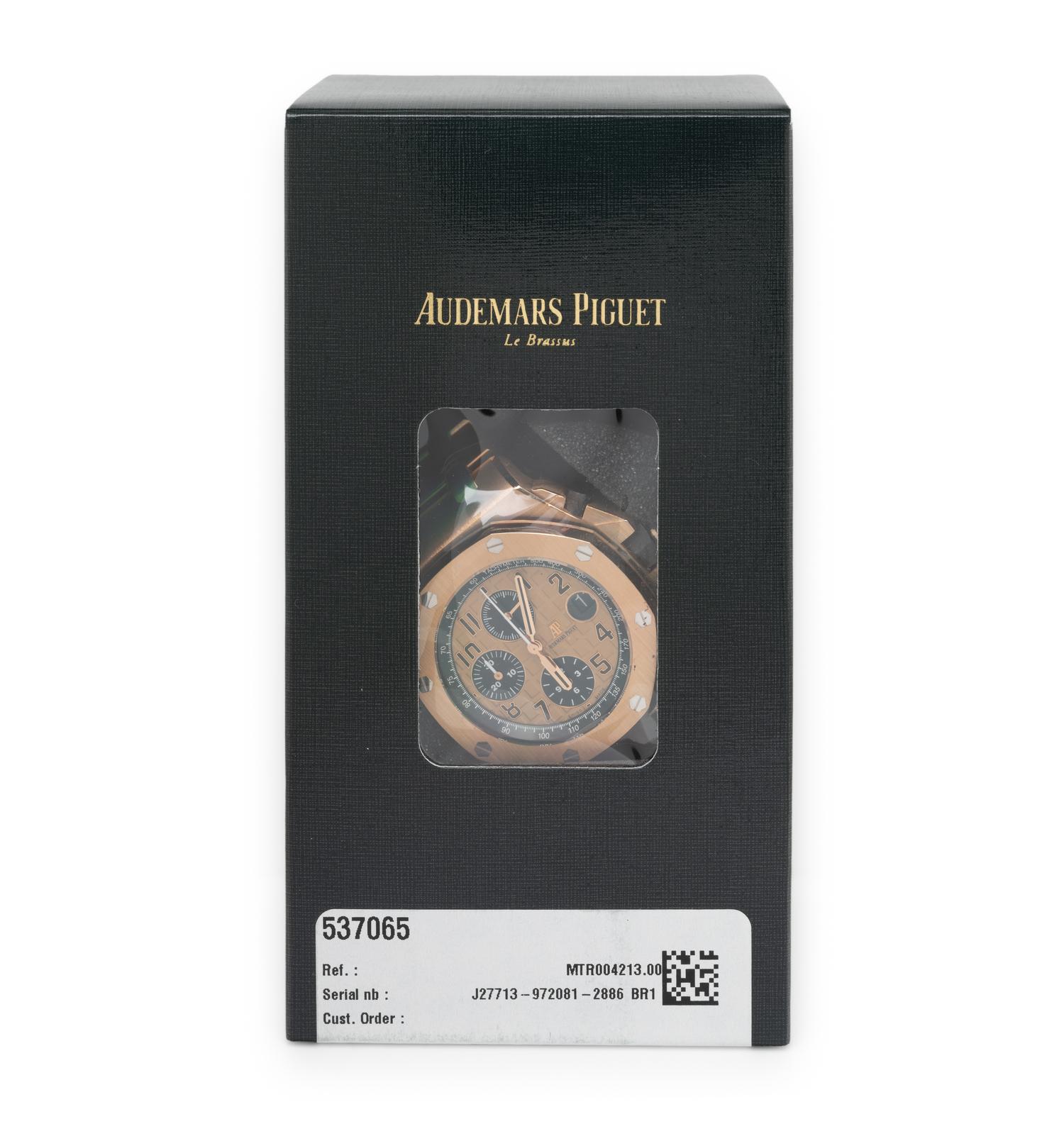 Audemars Piguet, Ref. 26470OR.OO.1000OR.01.A, 18K Rose Gold 'Royal Oak' 'Offshore' 'Service Sealed' Chronograph Date Watch, with Extract From The Archives, Service Box & Service Papers