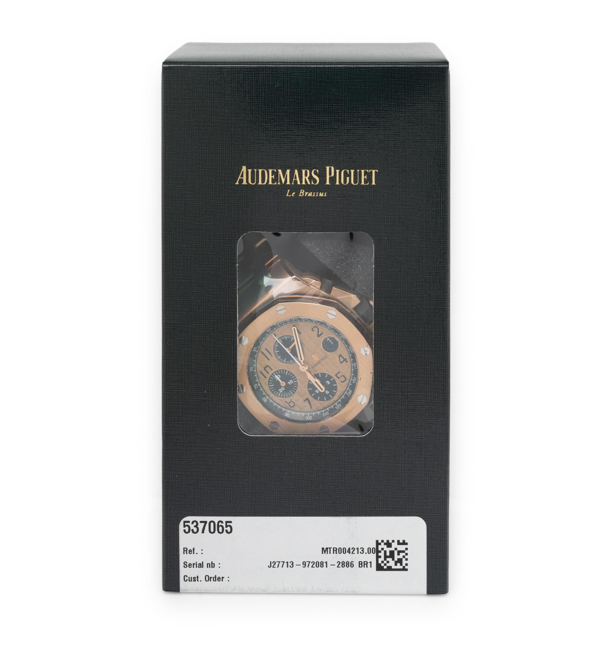 Audemars Piguet, Ref. 26470OR.OO.1000OR.01.A, 18K Rose Gold 'Royal Oak' 'Offshore' 'Service Sealed' Chronograph Date Watch, with Extract From The Archives, Service Box & Service Papers