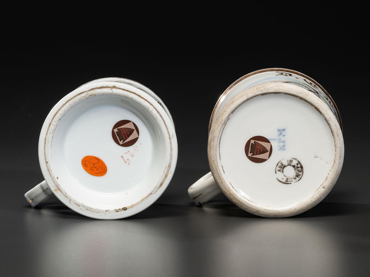 Two Cyclist's Porcelain Shaving Mugs