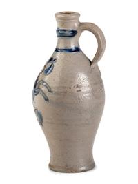 A Westerwald Cobalt Decorated Stoneware Flask with Stag