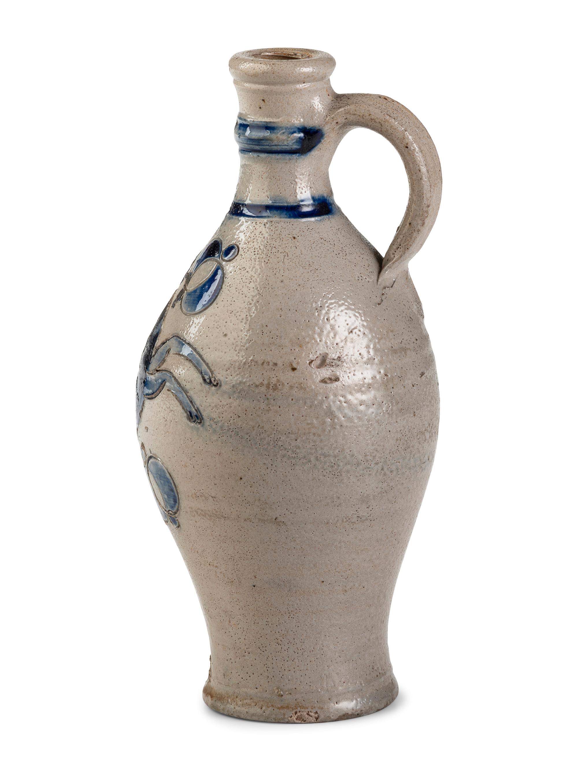 A Westerwald Cobalt Decorated Stoneware Flask with Stag