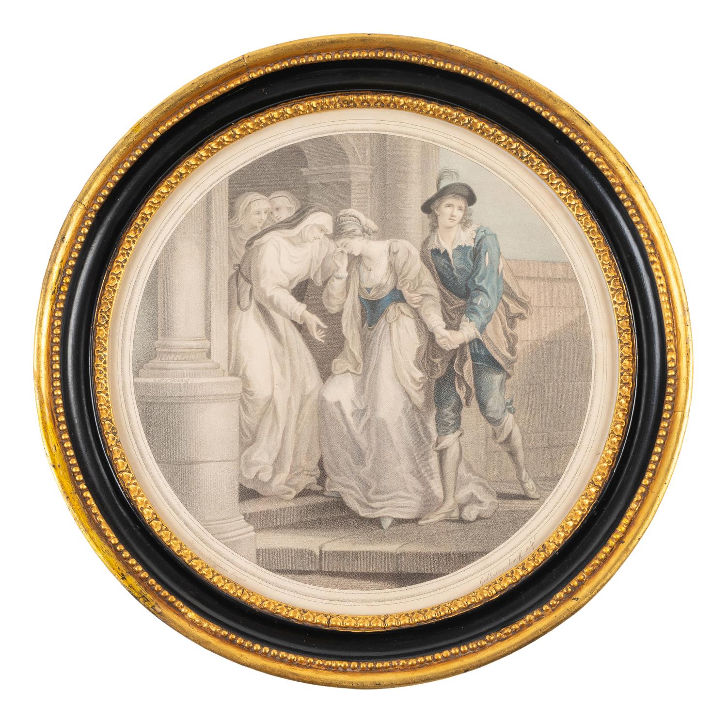 Two Pairs of English Hand Colored Stippleprint Etchings — 19TH CENTURY