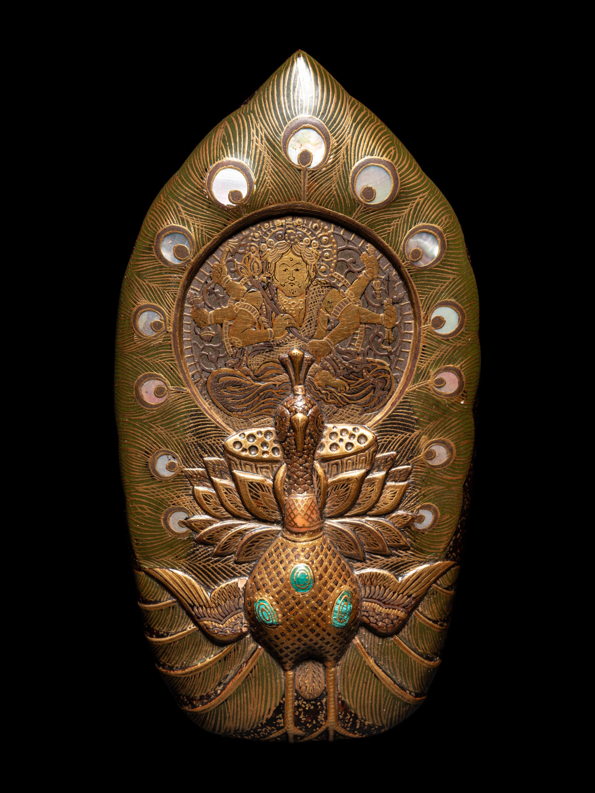 A Japanese Gold Lacquer Peacock-Form Writing Box