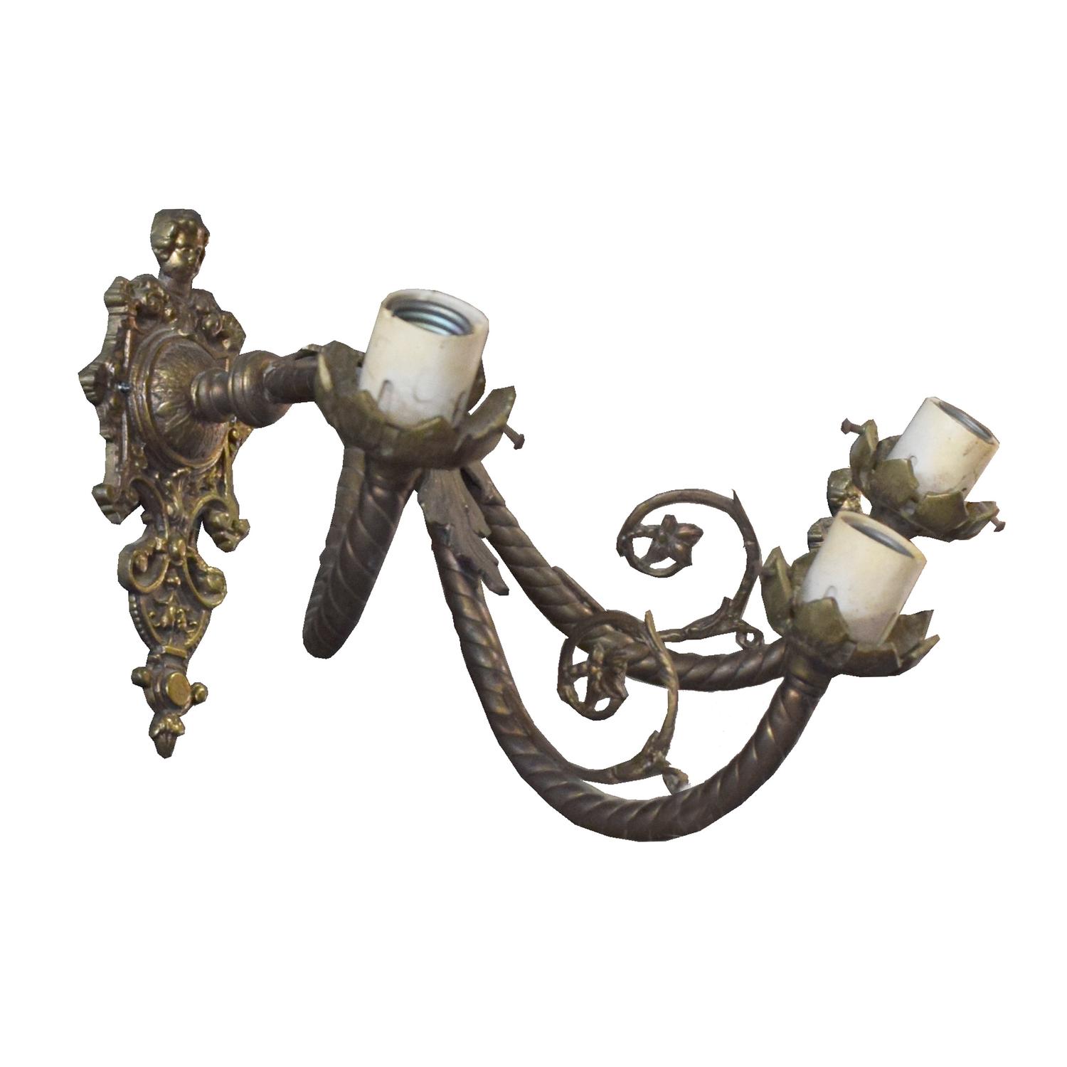 A Pair of Bronze Three-Light Wall Sconces 16" W x 13" D x 11" H — Argentina, Circa 1900