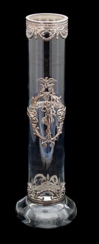 A Continental Silver Mounted Crystal Cylindrical Vase Height 15 1/2 inches. — 20TH CENTURY