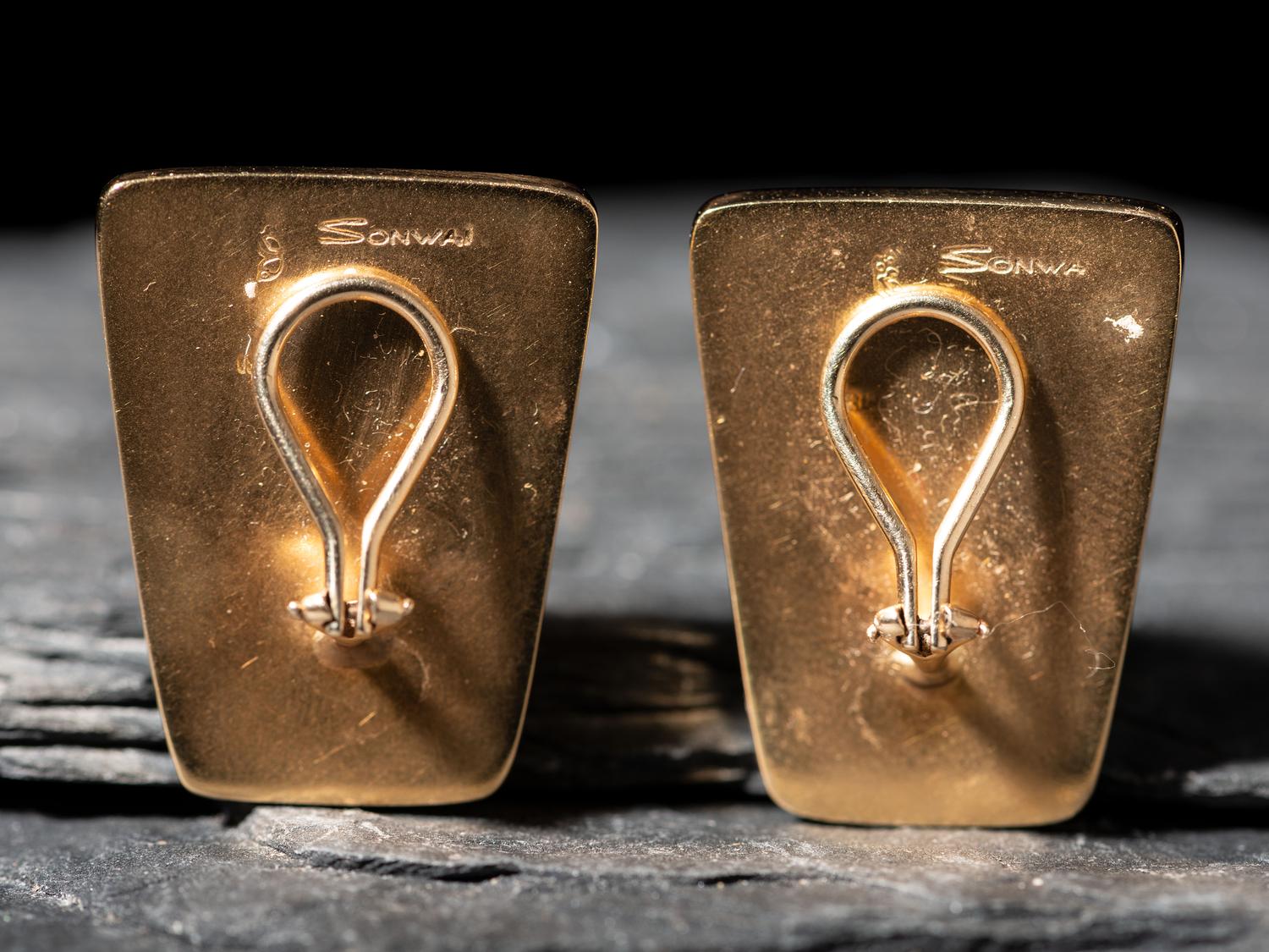18K Gold and Mosaic Inlay Clip Earrings