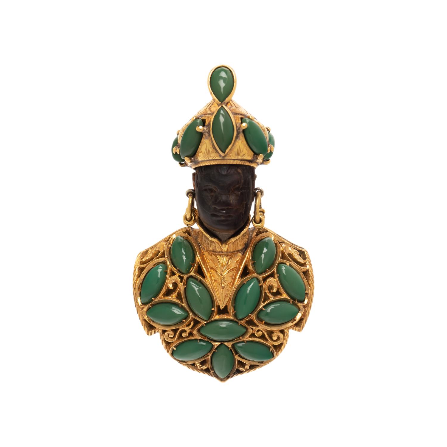 NARDI, YELLOW GOLD AND JADE BROOCH