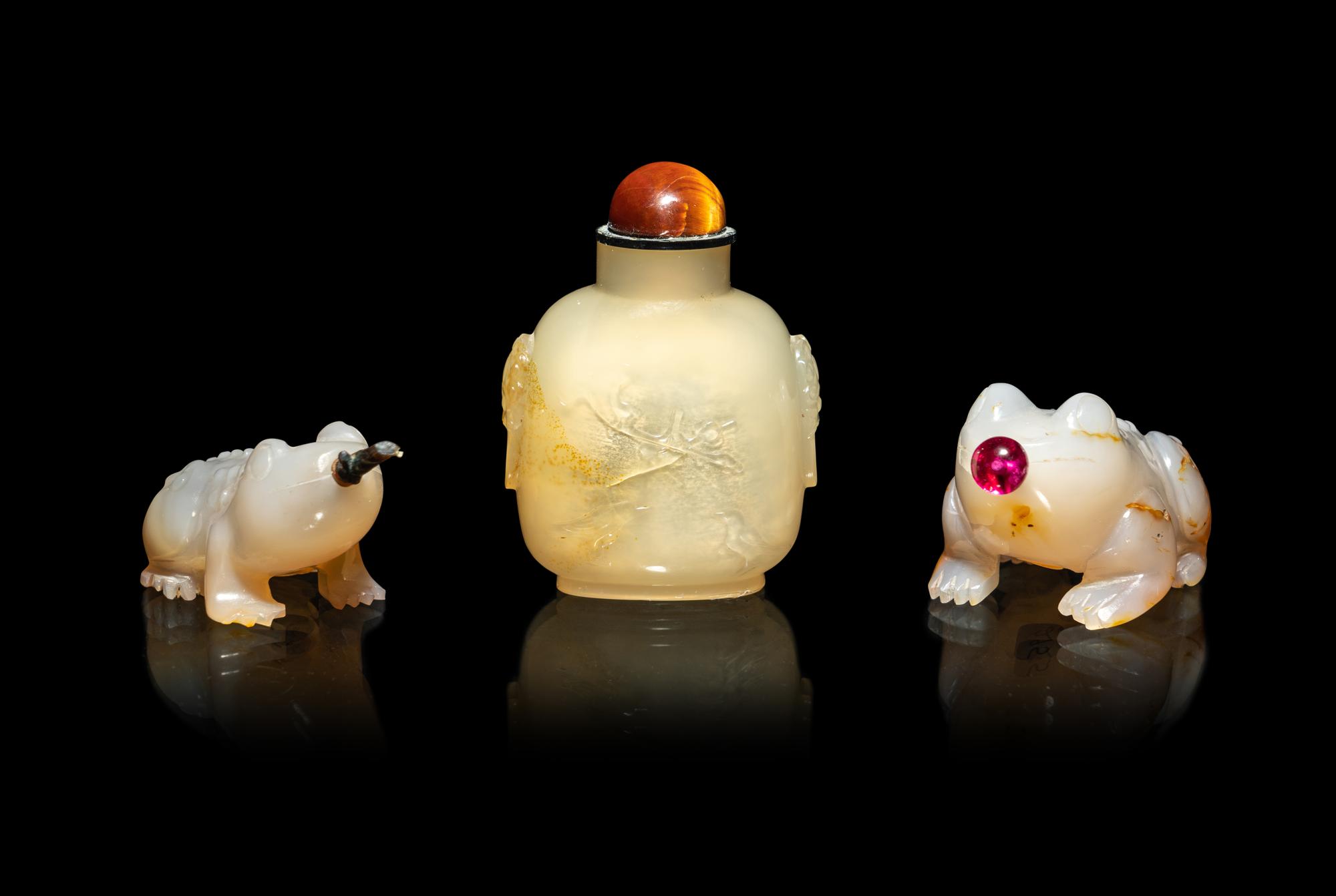Three Chinese Agate Snuff Bottles