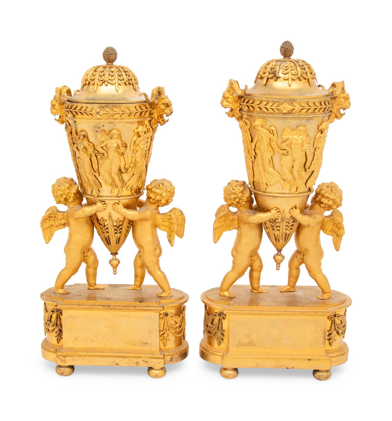 A Pair of Empire Ormolu Vases and Covers