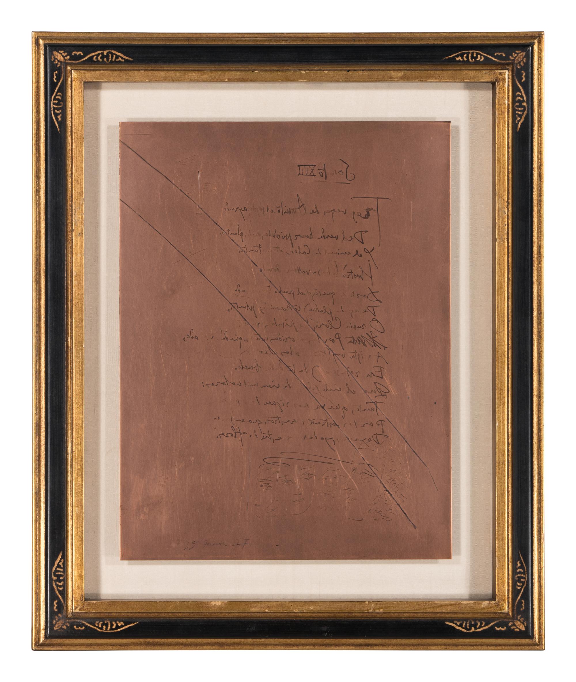Original Copper Plate fo r Soneto XVII (from Vingt Poèmes de Góngora ), 1947