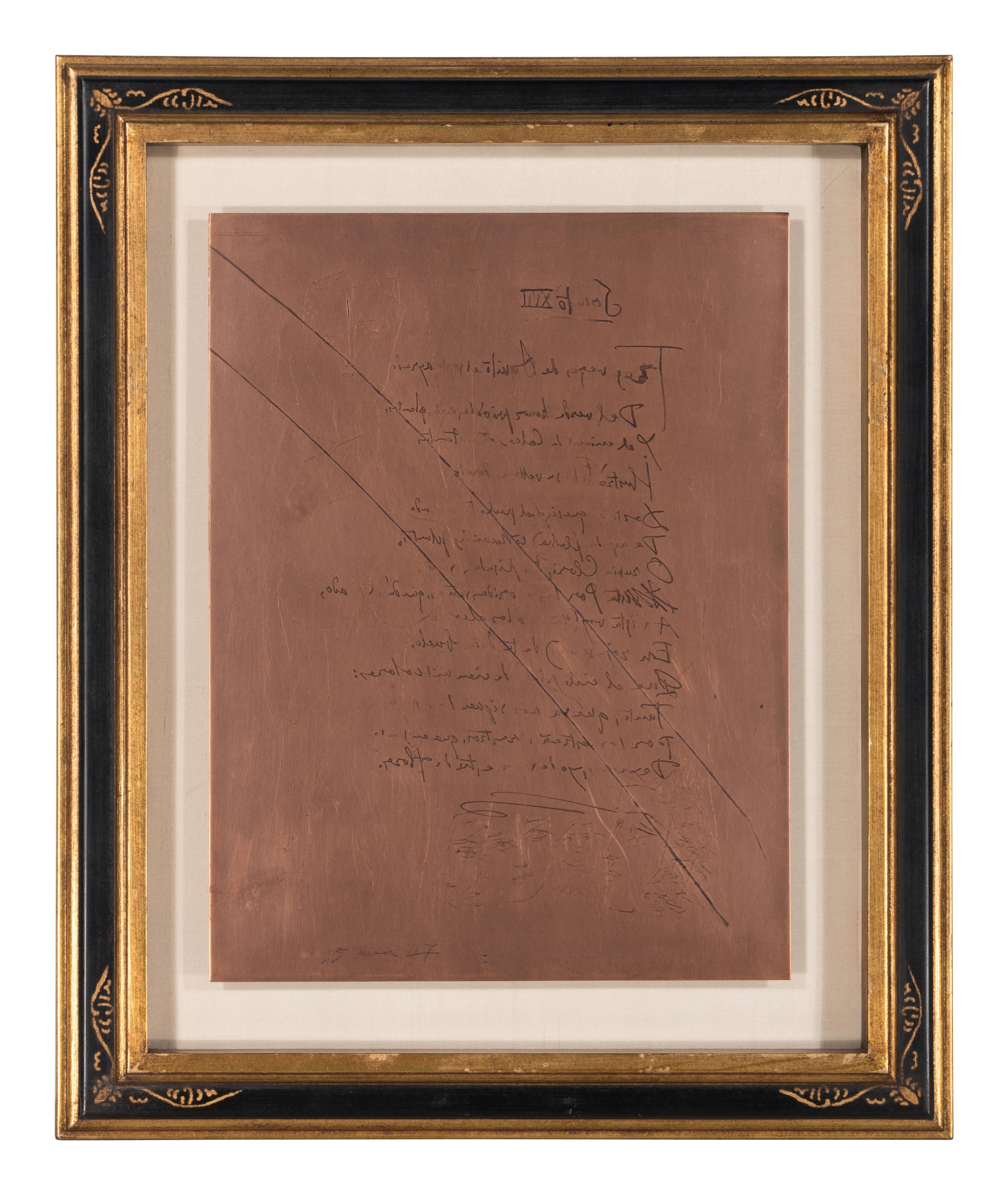 Original Copper Plate fo r Soneto XVII (from Vingt Poèmes de Góngora ), 1947