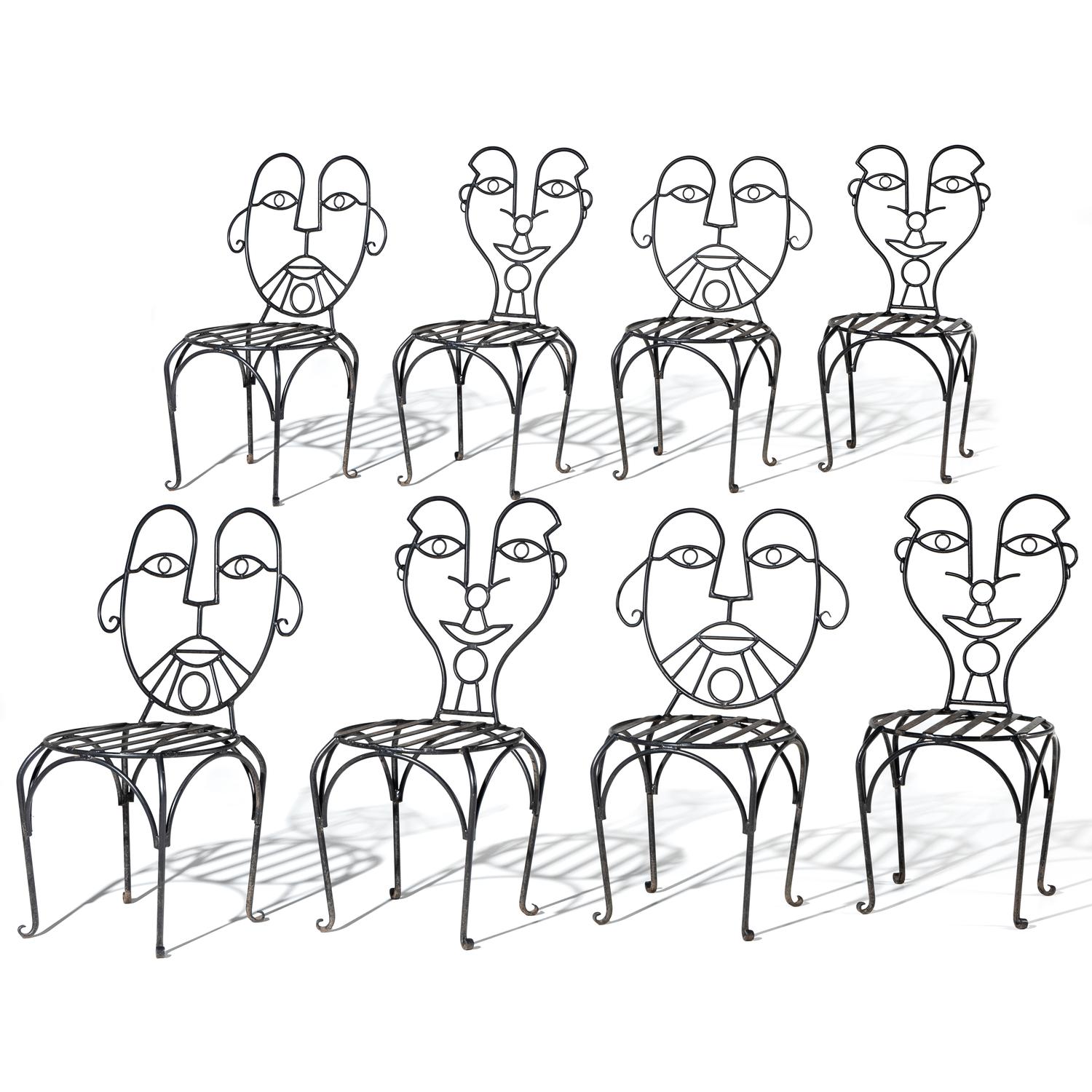 Set of eight wirework dining chairs