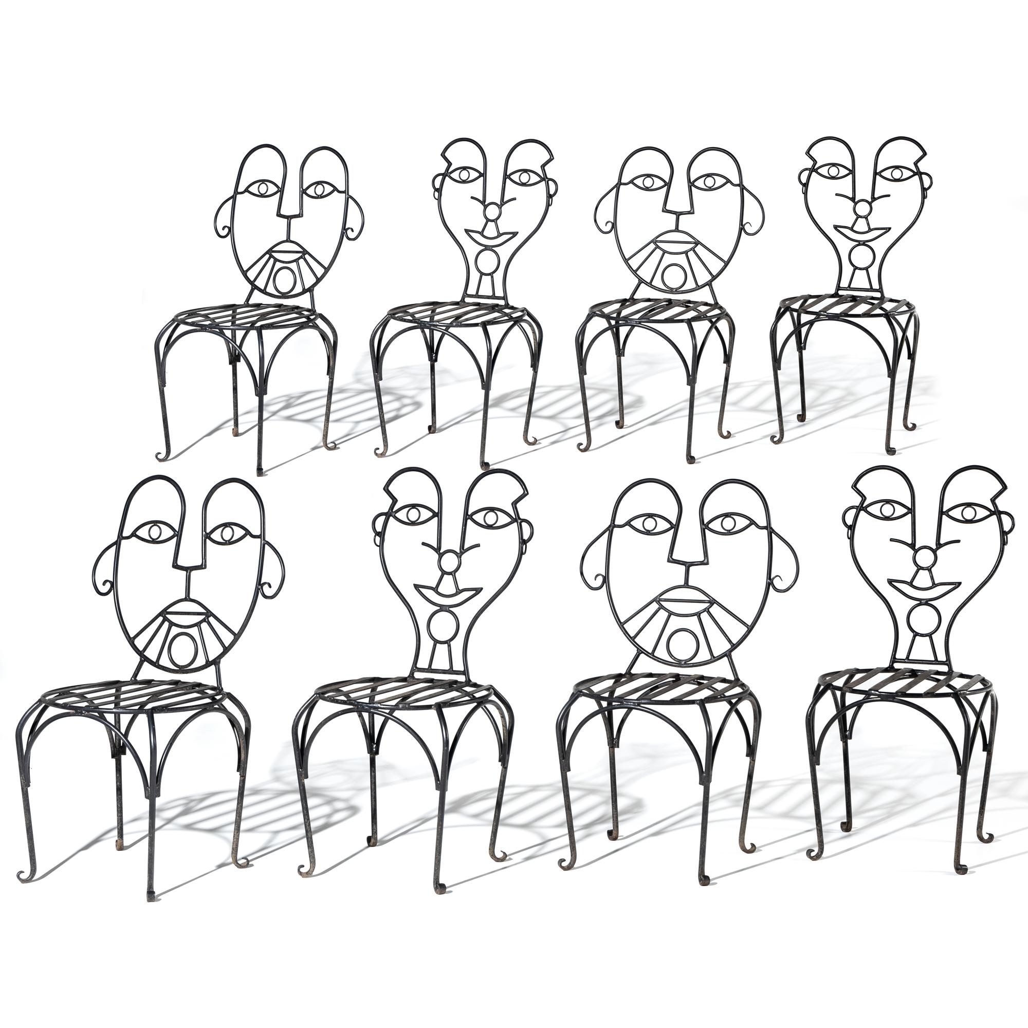 Set of eight wirework dining chairs